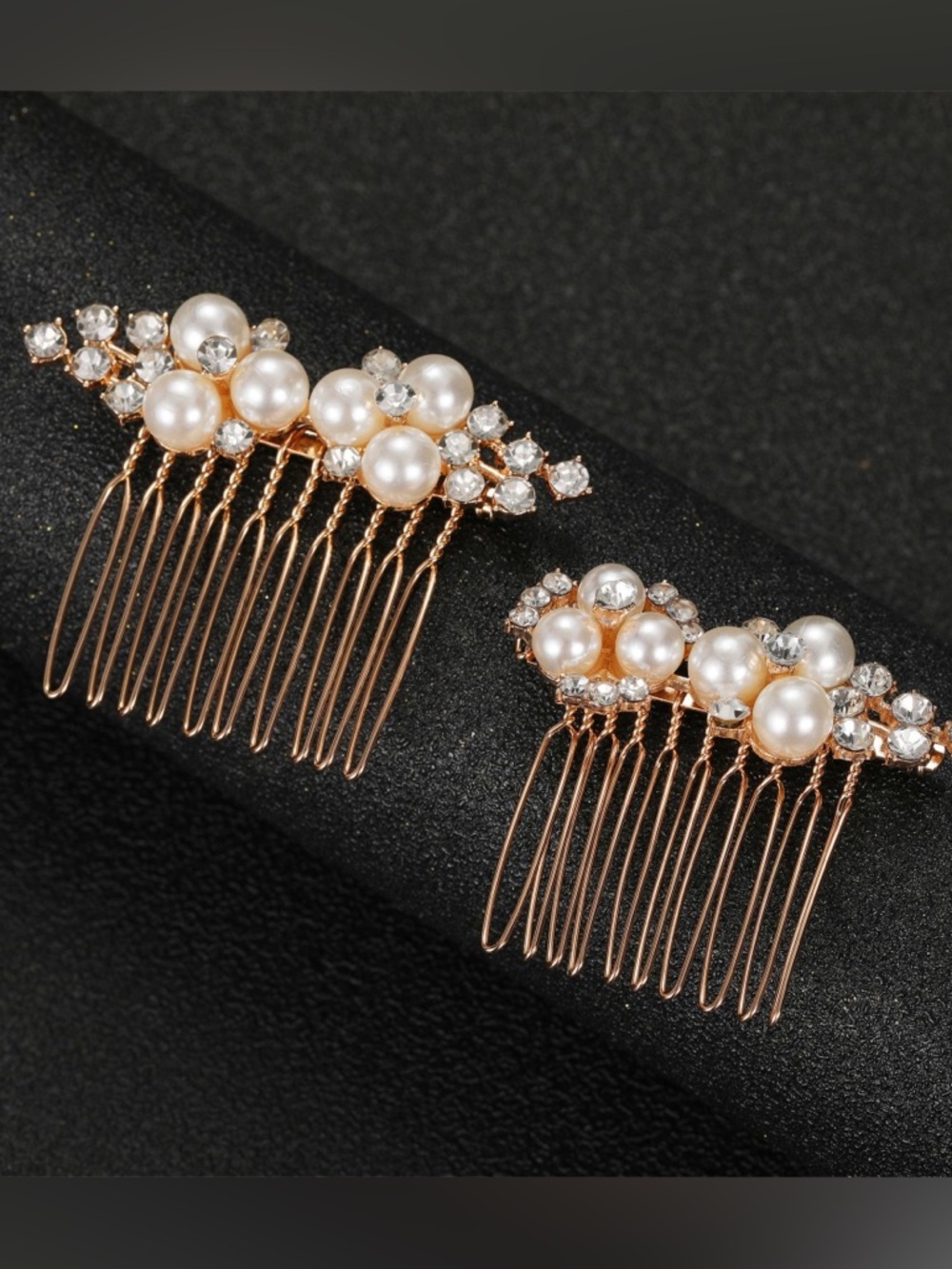 Anthropologie Rose Gold Pearl & Crystal Bridal Hair Combs
